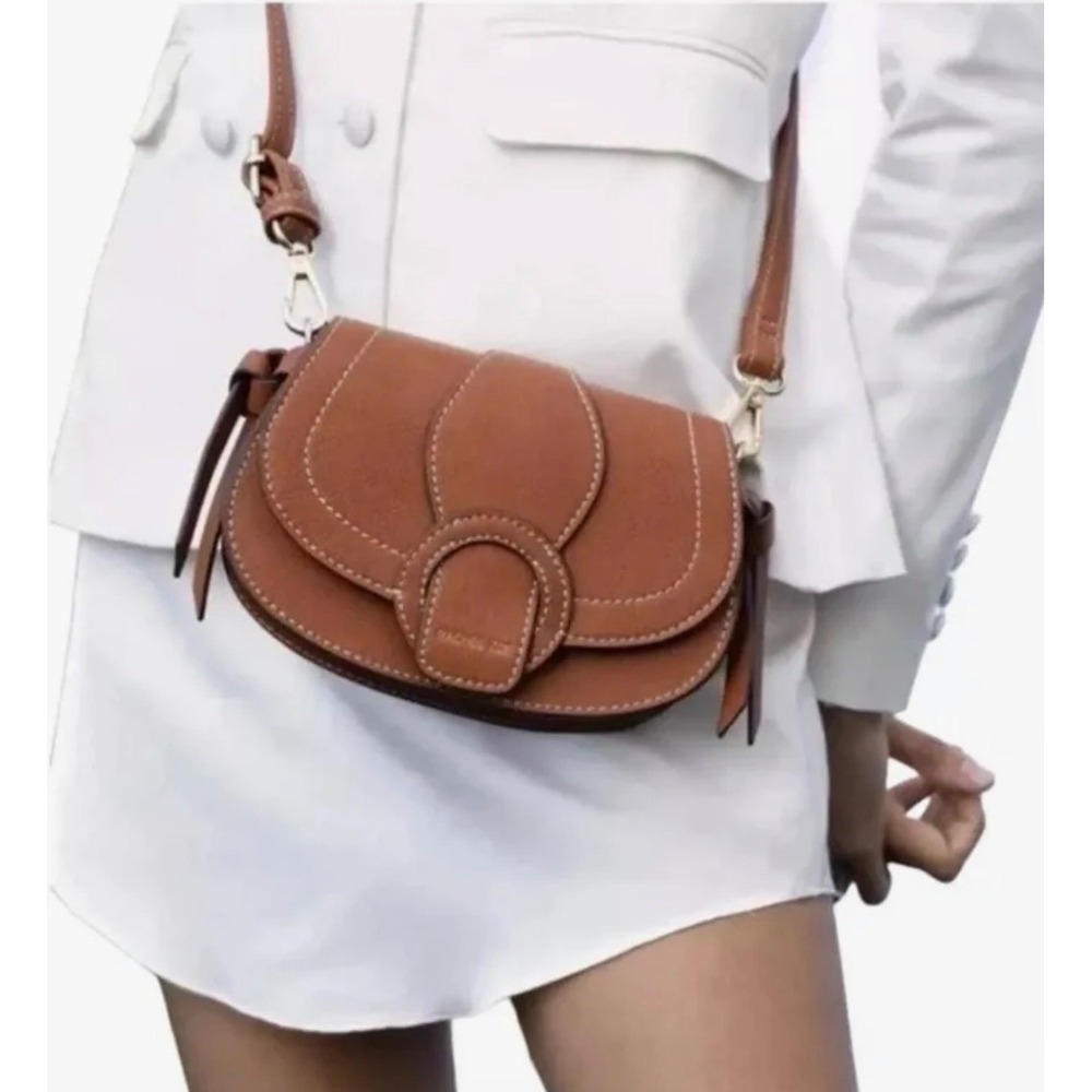 Rachel Zoe Edessi-Brown Pebbled Crossbody Bag Contrast Stitching New with Tags